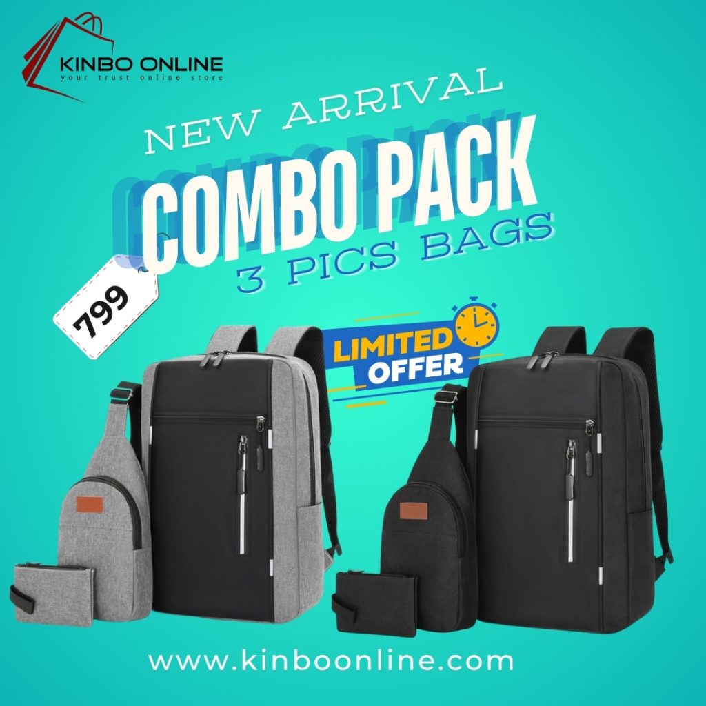 3 Pcs Bag Combo Pack - Backpack, Hand Bag, Shoulder Bag Business Laptop Backpack Set Bangladesh USB Charging Port Waterproof Travel Bag স্টাইলিশ ব্যাগ সেট