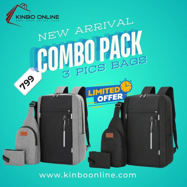 3 Pcs Bag Combo Pack - Backpack, Hand Bag, Shoulder Bag Business Laptop Backpack Set Bangladesh USB Charging Port Waterproof Travel Bag স্টাইলিশ ব্যাগ সেট